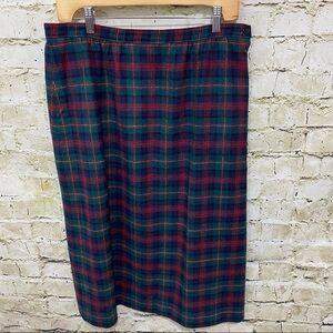 Vintage Pendleton Blue Green Plaid Wool A Line Midi Skirt